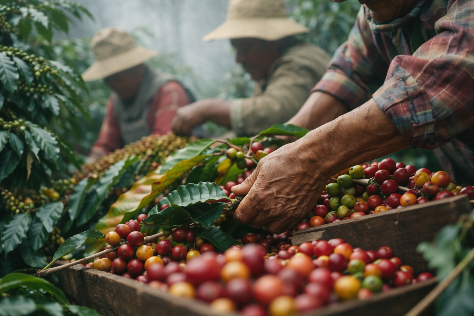 harvesting coffee cherry